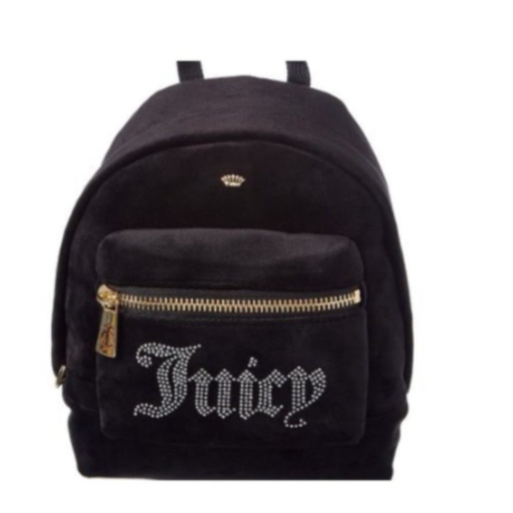 Juicy Couture Girls Faux Fur‎ Backpack Bag Black Texture Furry Fuzzy